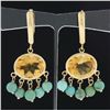 Image 2 : 14k Gold Oval Bezel Yellowish Orange Citrine Bead Turquoise Drop Dangle Earrings