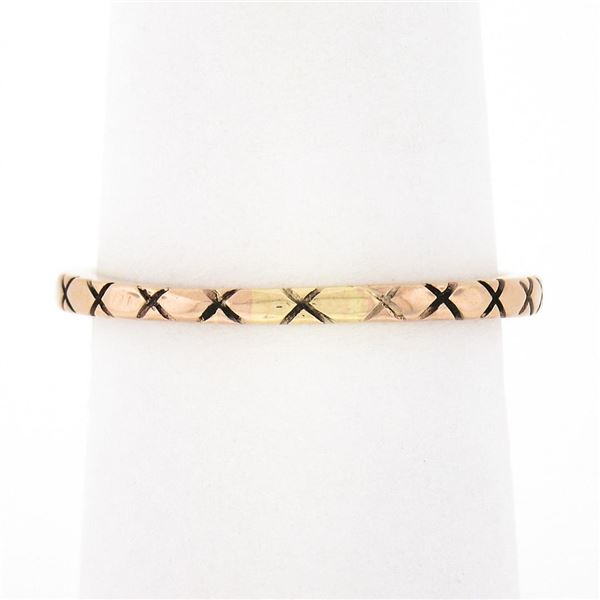 Antique Art Nouveau 14k Rose Gold 1.7mm Engraved "X" Eternity Stack Band Ring