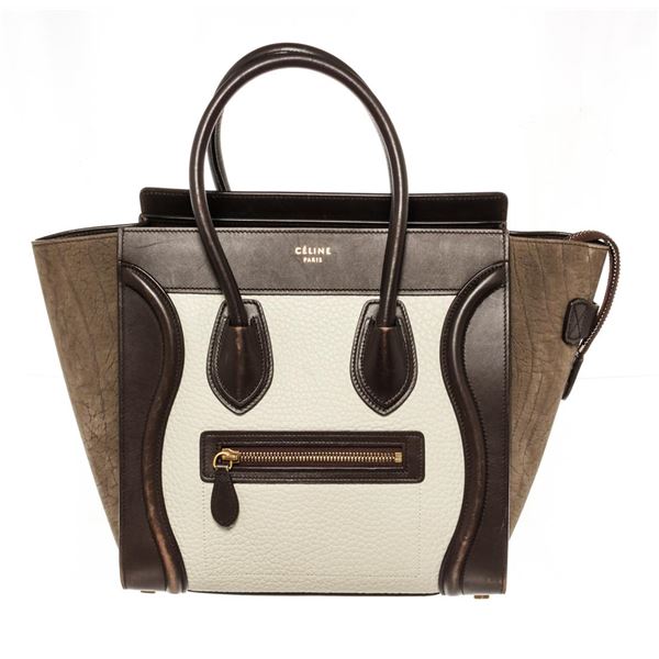 Celine Brown Multicolor Suede Leather Micro Luggage Handbag