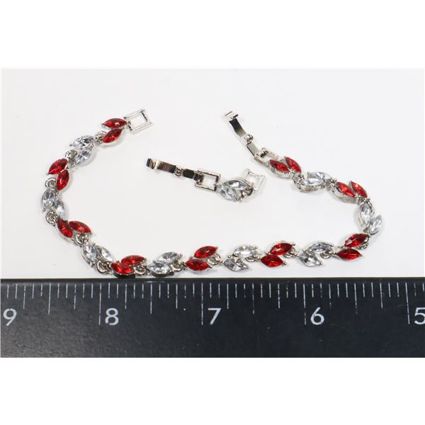 NEW RED AND CLEAR RHINESTONE LEAF DESIGN BRACELET