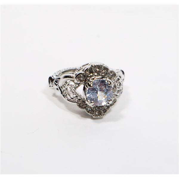 NEW SILVER TONE ZIRCONIA SIZE 7 RING