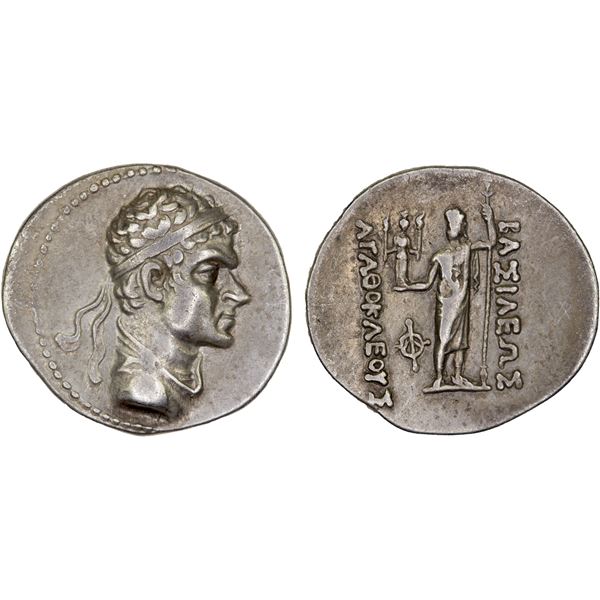 BACTRIA: Agathokles Dikaios, ca. 185-175 BC, AR drachm (4.07g), Choice VF