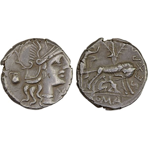 ROMAN REPUBLIC: Sextus Pompeius Fostlus, AR denarius (3.94g), Rome, 137 BC, Choice VF