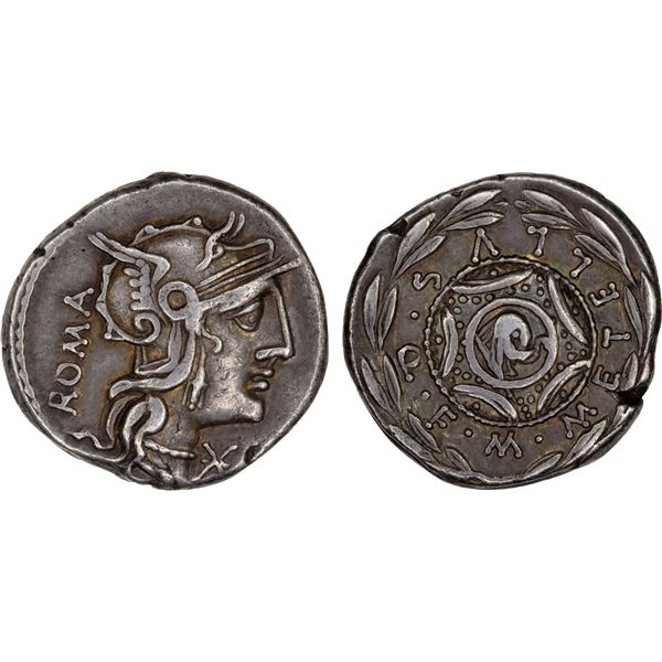 ROMAN REPUBLIC: M. Caecilius Metellus, AR denarius (3.95g), Rome, 127 BC, Choice VF