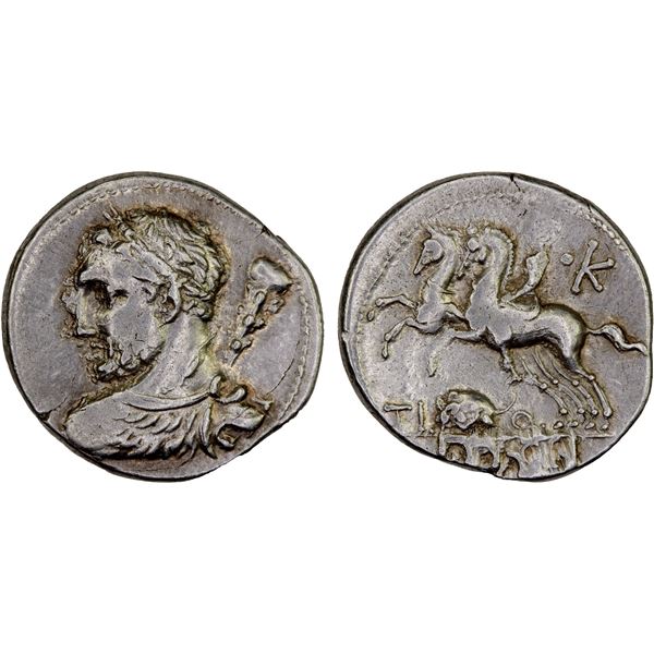 ROMAN REPUBLIC: Ti. Quinctius, AR denarius (3.85g), Rome, 112-111 BC, VF-XF