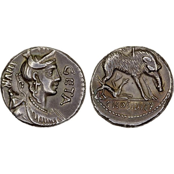 ROMAN REPUBLIC: C. Hosidius Geta, AR denarius (3.93g), Rome, 68 BC, XF