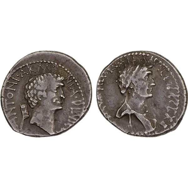 ROMAN IMPERATORIAL PERIOD: Mark Antony & Cleopatra VII, AR denarius (3.73g), Alexandria, 32 BC, VF