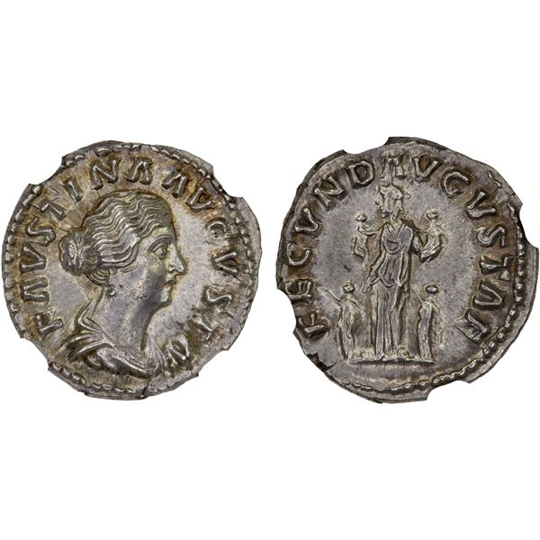 ROMAN EMPIRE: Faustina II, augusta, 147-175 AD, AR denarius (3.35g), Rome, 161-176 AD, NGC Choice AU
