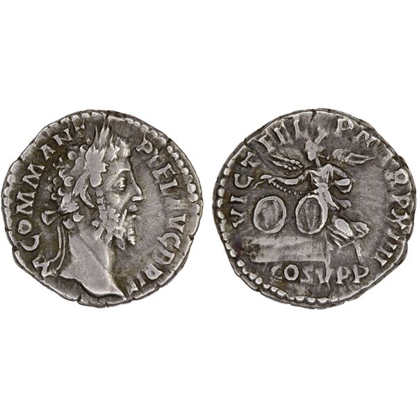 ROMAN EMPIRE: Commodus, 177-192 AD, AR denarius (3.05g), Rome, 188-189 AD, Choice VF