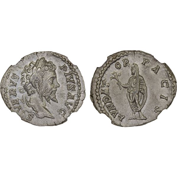 ROMAN EMPIRE: Septimius Severus, 193-211 AD, AR denarius (3.41g), Rome, 202-210 AD, NGC AU