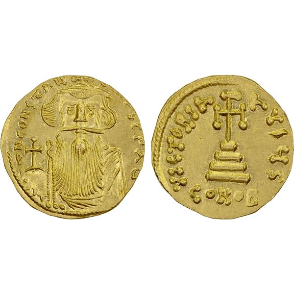 BYZANTINE EMPIRE: Constans II, 641-668, AV solidus (4.46g), Constantinople, 651-654, Choice AU
