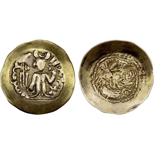 ALKHON HUNS: Khingila, ca. 440-492, AV scyphate dinar (7.08g), VF