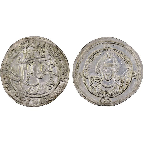 WESTERN TURKS: Tegin of Khorasan, 8th century, AR drachm (3.30g), year "77", choice XF