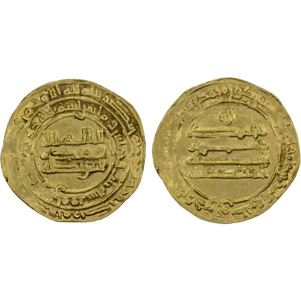 ABBASID: al-Mu'tadid, 892-902, AV dinar (3.58g), al-Rafiqa, AH283, VF