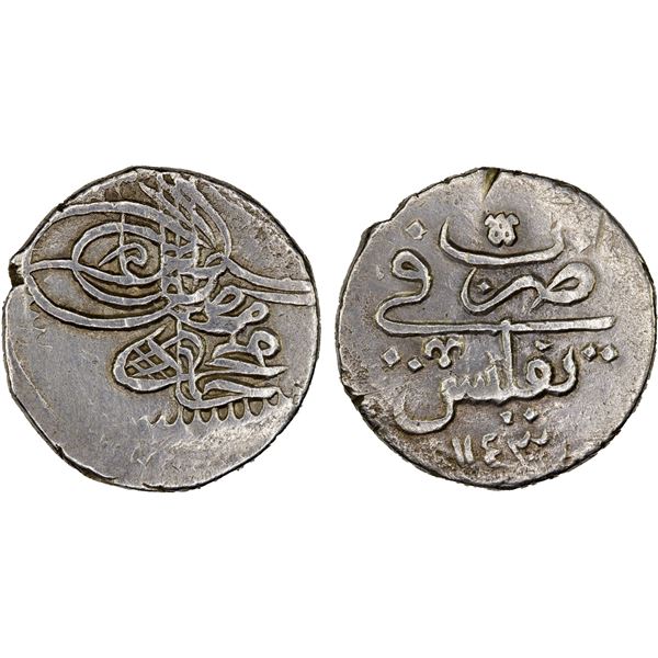 GEORGIA (OTTOMAN OCCUPATION): Mahmud I, 1723-1730, AR abbasi (5.26g), Tiflis, AH1143, bold VF