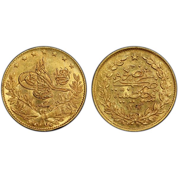 TURKEY: Abdul Hamid II, 1876-1909, AV 50 kurush, Kostantiniye, AH1293 year 30, PCGS MS62