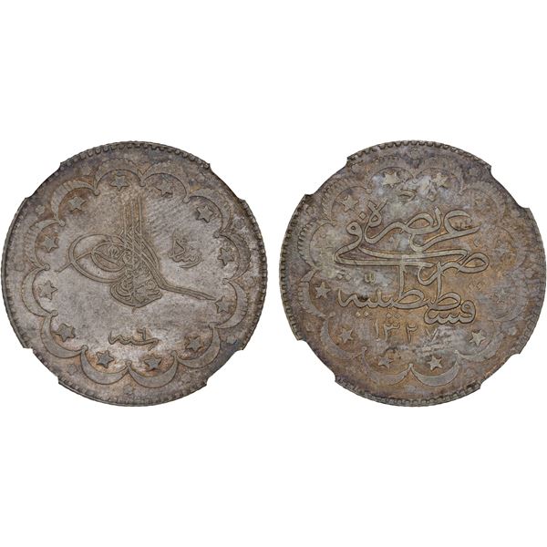 TURKEY: Muhammad V, 1909-1918, AR 10 kurush, AH1327 year 6, NGC MS63