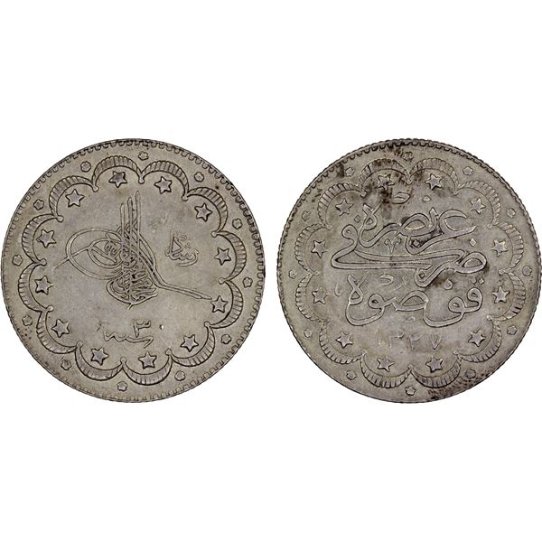 TURKEY: Muhammad V, 1909-1918, AR 10 kurush, Kosova, AH1327 year 3, XF