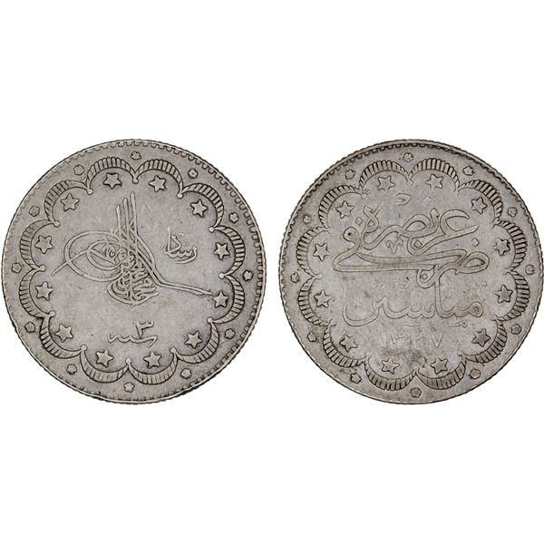 TURKEY: Muhammad V, 1909-1918, AR 10 kurush, Manastir, AH1327 year 3, VF-XF