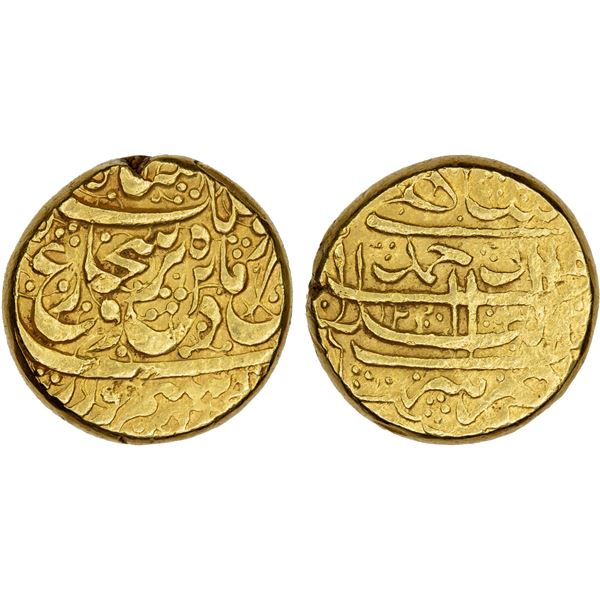 DURRANI: Shah Shuja', 2nd reign, 1803-1809, AV mohur (10.66g), Ahmadshahi, AH1223, VF