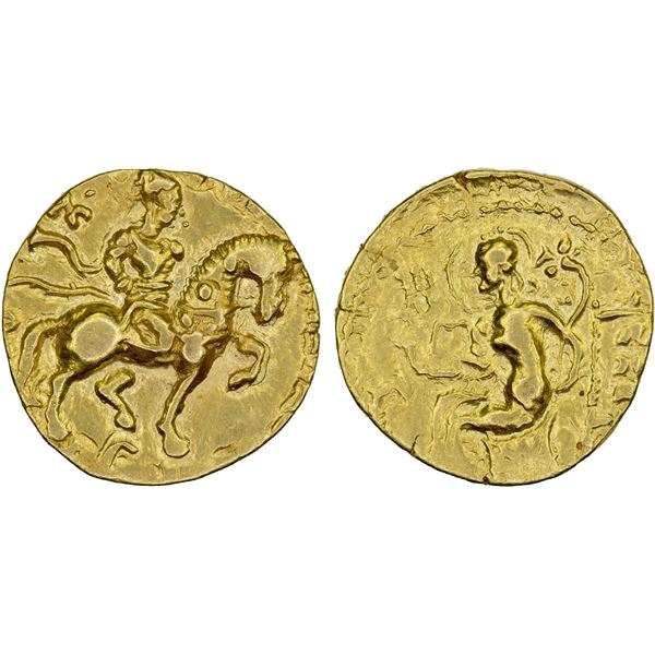 GUPTA: Chandragupta II, 383-412, AV dinar (7.77g), Choice VF