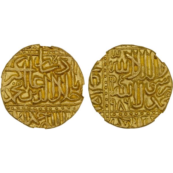 MUGHAL: Akbar I, 1556-1605, AV mohur (10.88g), Ahmadabad, AH986, NGC MS62