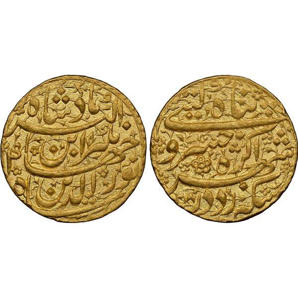 MUGHAL: Jahangir, 1605-1628, AV sawai mohur (heavy mohur) (13.60g), Agra, AH1018//4, NGC MS61