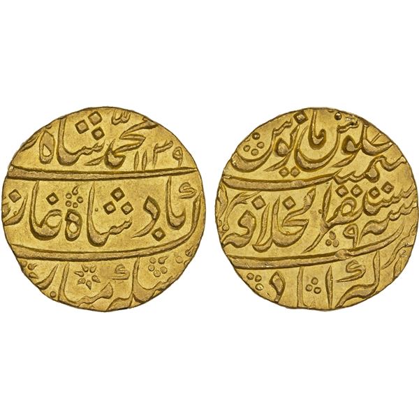 MUGHAL: Muhammad Shah, 1719-1748, AV mohur (10.90g), Akbarabad, AH1139 year 9, UNC