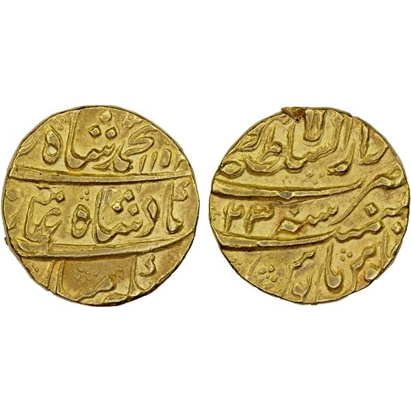 MUGHAL: Muhammad Shah, 1719-1748, AV mohur (10.73g), Lahore, AH 115x year 23, XF