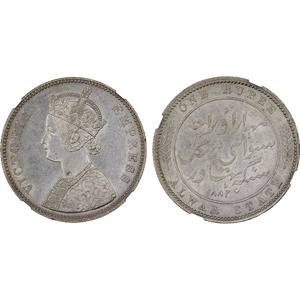 ALWAR: Mangal Singh, 1874-1892, AR rupee, 1882, NGC MS61