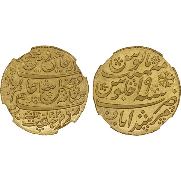 BENGAL PRESIDENCY: AV mohur, "Murshidabad", AH1202 year 19 (frozen), NGC MS63