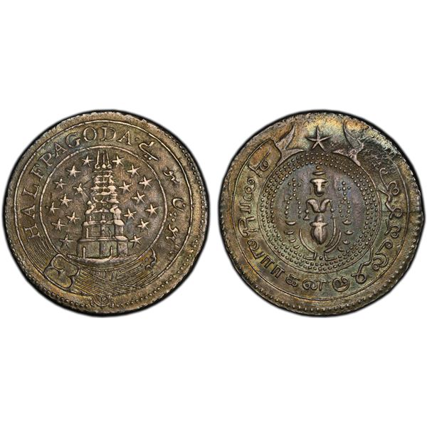 MADRAS PRESIDENCY: AR 1/2 pagoda, ND (1808), PCGS AU50