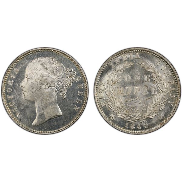 BRITISH INDIA: Victoria, Queen, 1837-1876, AR rupee, 1840(b&c), PCGS MS64