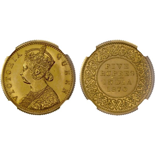BRITISH INDIA: Victoria, Queen, 1837-1876, AV 5 rupees, 1870(c), Proof 65