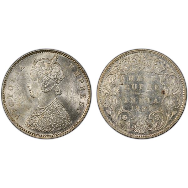 BRITISH INDIA: Victoria, Empress, 1876-1901, AR 1/2 rupee, 1899-B, PCGS MS63