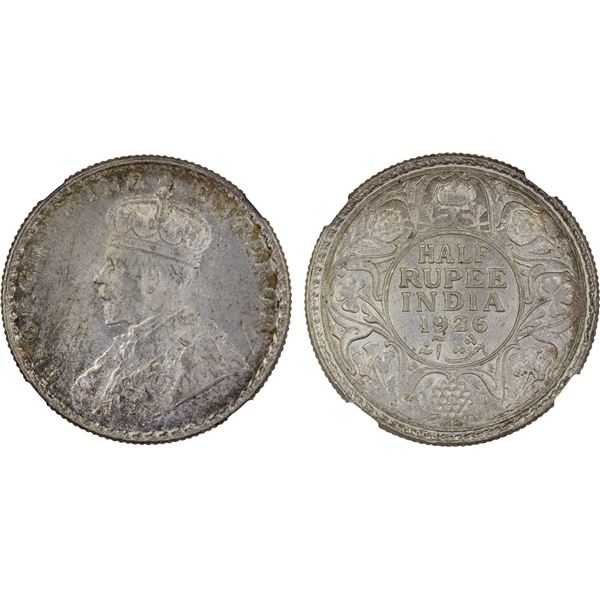 BRITISH INDIA: George V, 1910-1936, AR 1/2 rupee, 1926(b), NGC MS64