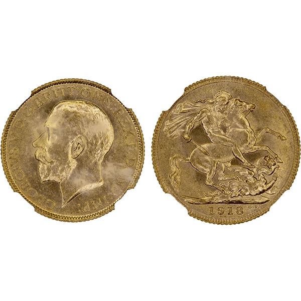 BRITISH INDIA: George V, 1910-1936, AV sovereign, 1918-I, NGC MS62
