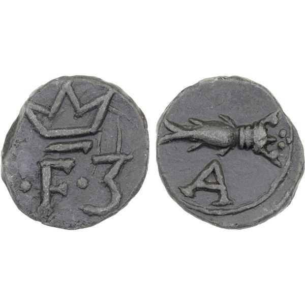 DANISH INDIA: TRANQUEBAR: Frederik III, 1648-1670, lead kas (2.81g), ND, lovely XF-AU