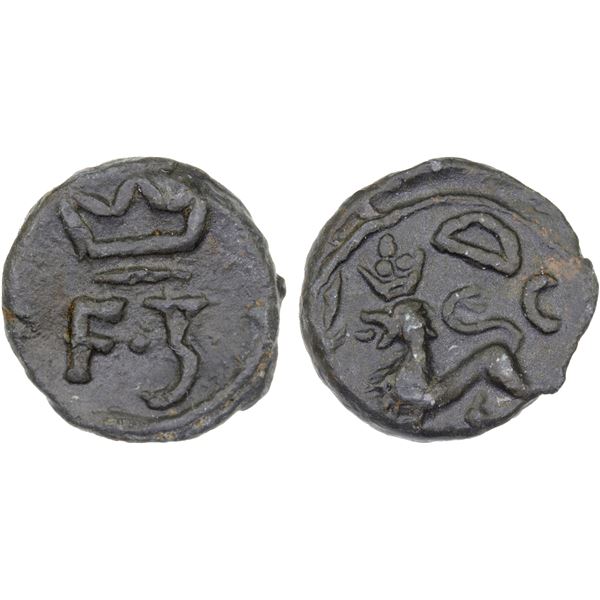 DANISH INDIA: TRANQUEBAR: Frederik III, 1648-1670, lead kas (2.65g), ND, choice XF