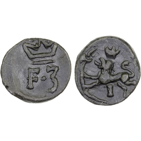 DANISH INDIA: TRANQUEBAR: Frederik III, 1648-1670, lead kas (2.37g), ND, XF-AU