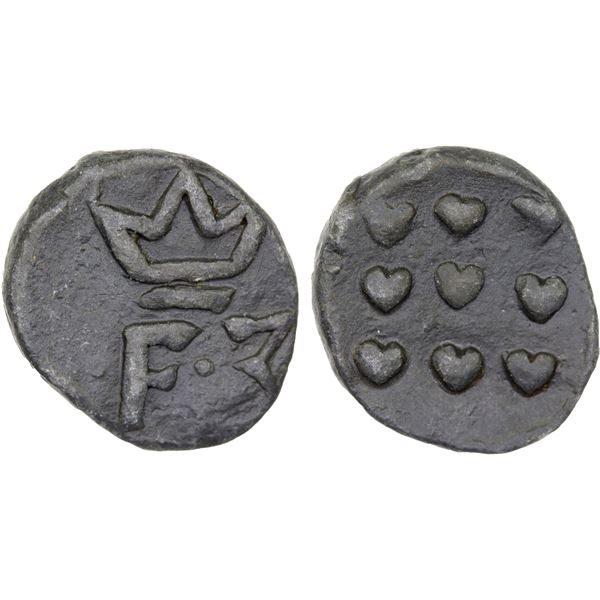 DANISH INDIA: TRANQUEBAR: Frederik III, 1648-1670, lead kas (2.98g), ND, choice VF-XF