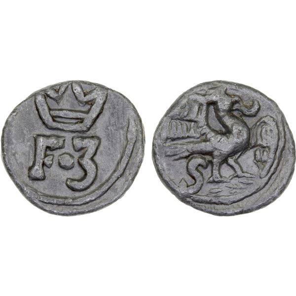 DANISH INDIA: TRANQUEBAR: Frederik III, 1648-1670, lead kas (2.51g), ND, choice XF