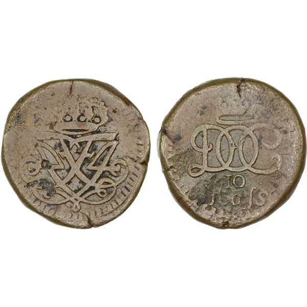 DANISH INDIA: TRANQUEBAR: Frederik IV, 1699-1730, AE 10 kas (9.93g), ND, nearly VF