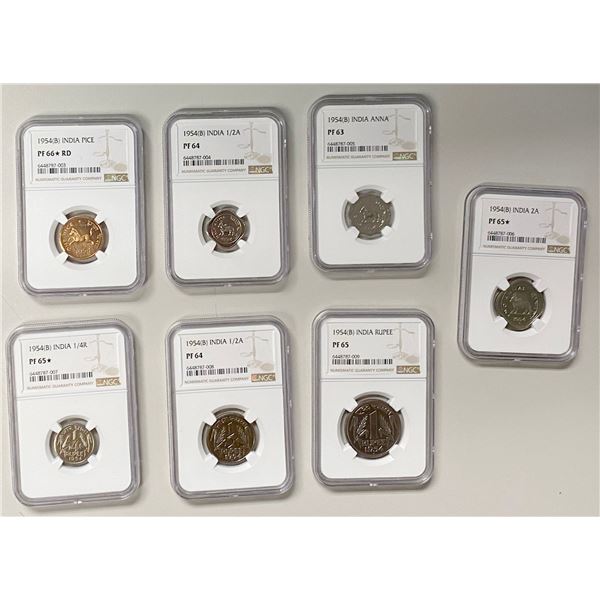 INDIA: Republic, 7-coin proof set, 1954(b)