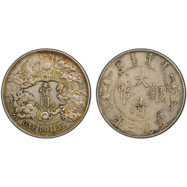 CHINA: Hsuan Tung, 1909-1911, AR dollar, Central Mint, Tientsin, year 3 (1911), PCGS AU details
