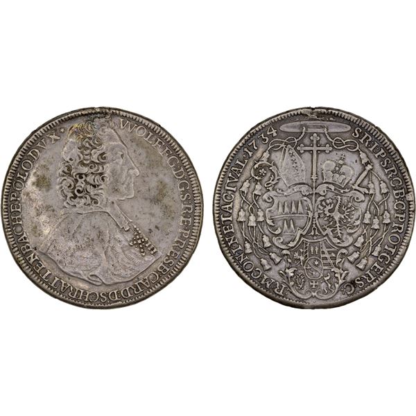OLMÜTZ: Wolfgang von Schrattenbach, 1711-1738, AR thaler (28.23g), 1734, VF