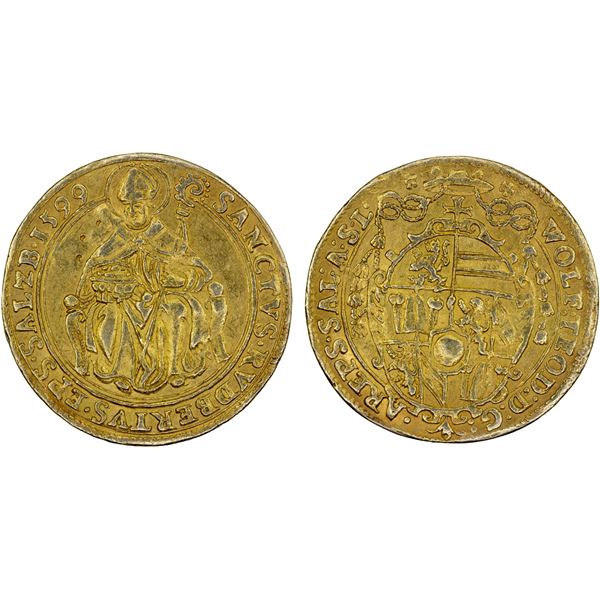 SALZBURG: Max Gandolph Graf Kuenburg, 1668-1687, AV 2 ducats (6.76g), 1599, About XF