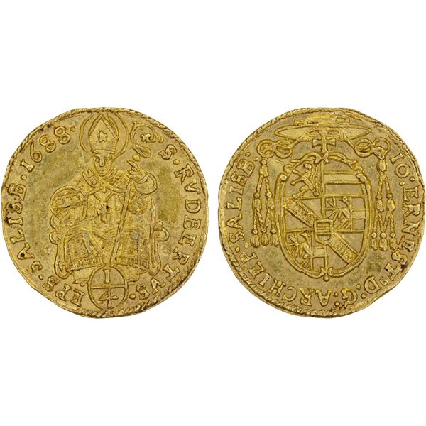 SALZBURG: Johann Ernst, 1687-1709, AV 1/4 ducat (0.87g), 1688, AU