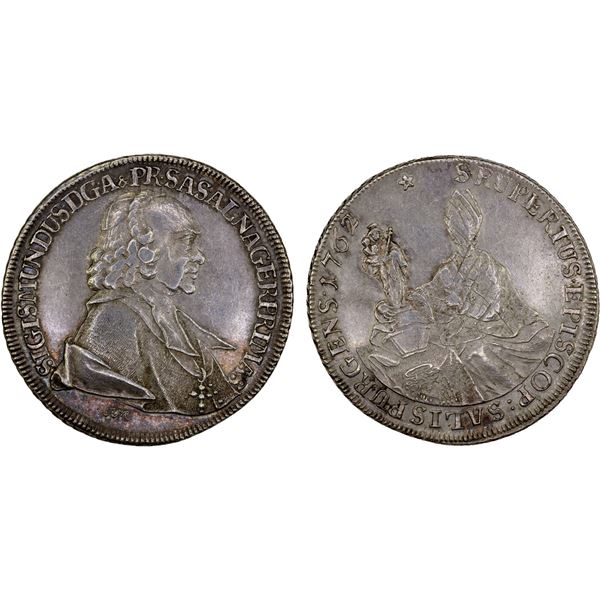 SALZBURG: Sigismund von Schrattenbach, 1753-1771, AR thaler (28.08g), 1762, About XF