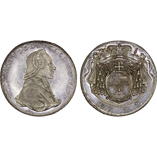 SALZBURG: Hieronymus Graf Colloredo, 1772-1803, AR thaler, 1777-M, UNC
